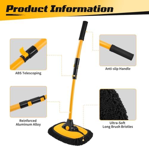 15° Curved Car Wash Brush with Long Handle, Car Wash Mop Kit