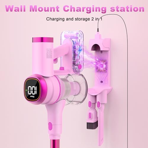 V500 Cordless Vacuum Cleaner for Home, 40000Pa/450W Stick Vacuum with LED Touch Screen, Charging Wall Dock, Anti-Tangle, Lightweight Handheld Vacuum for Pet Hair, Hard Floor, Carpet