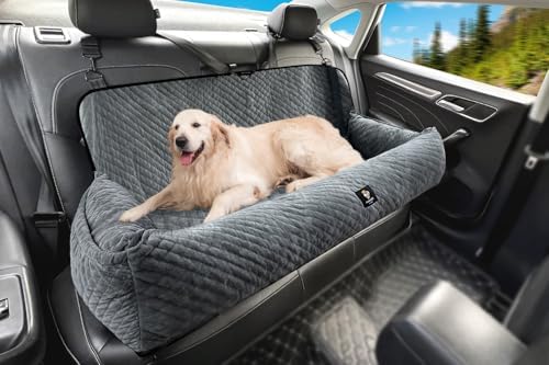 Dog Car Seat for Medium/Large Dogs Under 100 Lbs,Multi-Functional Dog Car Bed Washable Pet Travel Safety with Thick Cushion, Soft Safe Removable,for All Cars Back Seat（Grey）