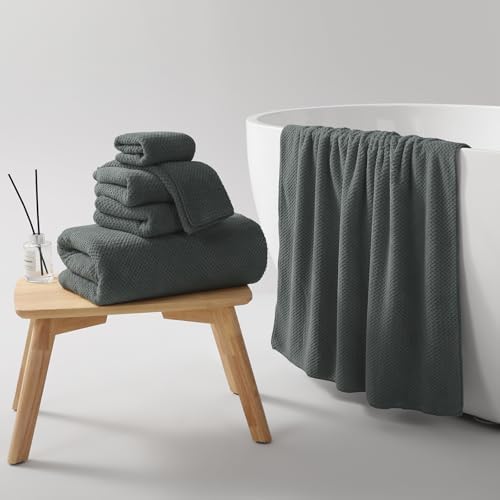 Soft 6 Piece Bath Towels Set, 2 Large Bath Towel Sheet, 2 Hand Towels, 2 Washcloths, Highly Absorbent, Quick Dry, Lightweight Towel Sets Collection, Premium Gray Towels for Bathroom, Gym & Spa