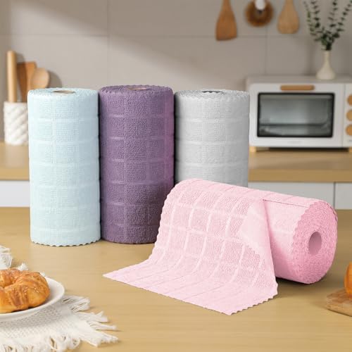 80 Pack Microfiber Cleaning Cloth Roll,Lint Free Rags Paper Towels & Tear Away Reusable Towels,Washable Shop Rags,Wash Cloths Dish Rags(12" x 12") for Car Kitchen Window Garage-Pink