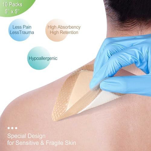 Silicone Wound Dressing 5x5 Inch, 10 Pack for Bed Sores Latex Free