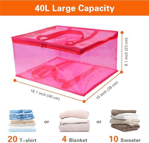 Pink 40L Clear Clothes Storage Bag with Zipper 3 Pack
