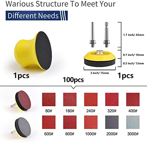 120Pack 3 Inch Polishing Pad for Drill Sanding Attachment Variety Kit with 5/16" and 1/4" Shanks for Car Buffer Polisher Waxing Sealing Glaze, Sanding Pads Includes 80-3000 Grit