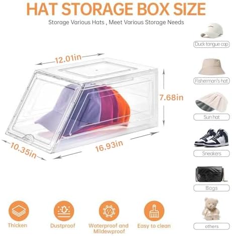 Stackable Clear Hat Organizer for Baseball Caps with Sliding Drawer