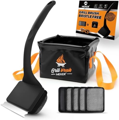 7Pcs Grill Brush Bristle Free with Collapsible Bucket for Grill Cleaning