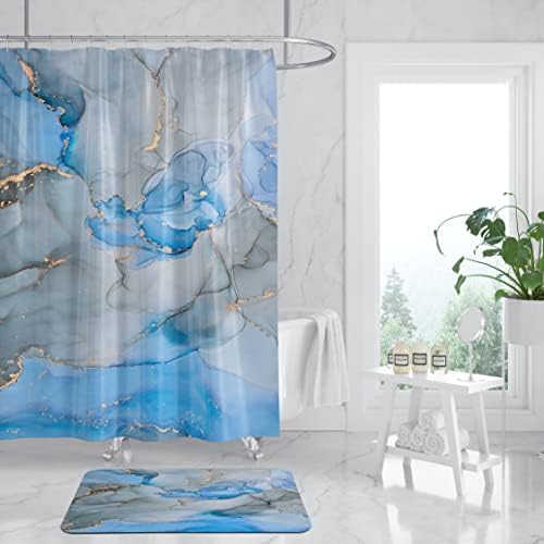 Blue Grey Bath Mat Rug,for in Front of Bathtub Shower,20x32