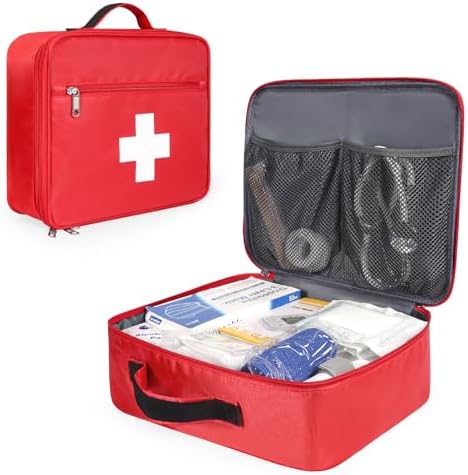 Gatycallaty First Aid Bag Empty Emergency Treatment Medical Bags Multi-Pocket for Home School Office Car Traveling Hiking Trip Daycare (Large, 1 Piece)