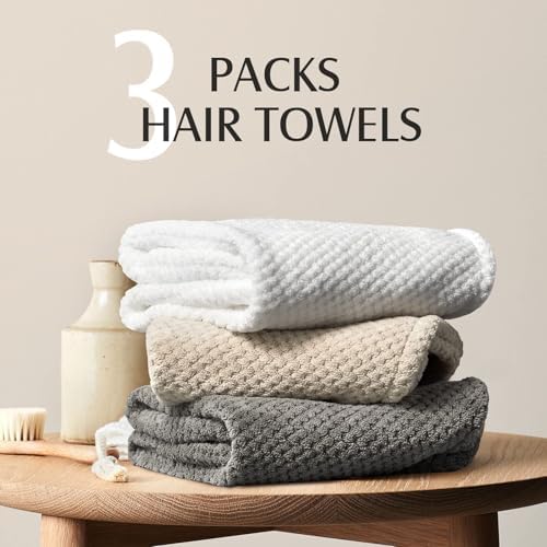 3 Pack Large Microfiber Hair Towel Wrap for Women Long Hair, 30 x 10"