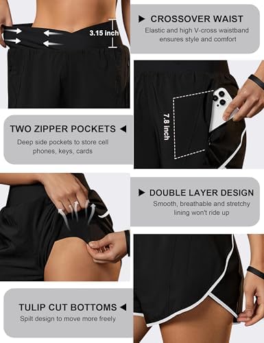 Women's Athletic Running Shorts Crossover Gym Workout Shorts