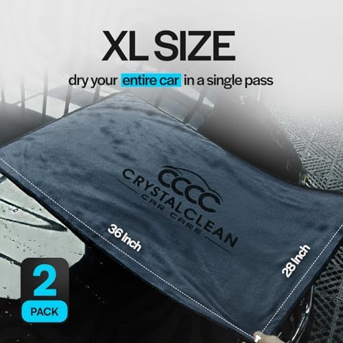 Crystal Clean 2-Pack Microfiber Car Drying Towels, Ultra-Absorbent XL 28x36