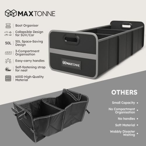 3-Comp Car Trunk Organizer with Securing Straps & Built-in Handles