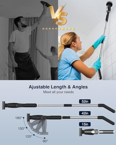 Electric Spin Scrubber, Shower Scrubber with 4 Adjustable Angles and 8 Brush Heads, Electric Scrubber with Long Handle & Remote Controller, Cleaning Brush for Bathroom, Tub, Floor (Black)