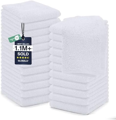 24 Pack Cotton Wash Cloths Set for Showering [12x12] White