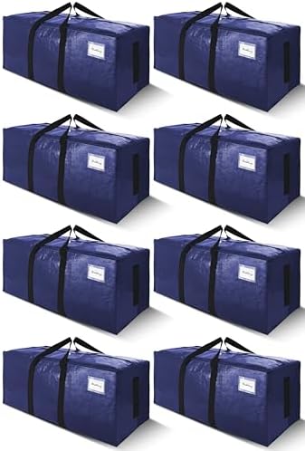 8 Pack 200LB Heavy-Duty Moving Bags with Wrap-Around Handles, Extra Large Storage Totes for Space Saving, Clothes Storage Bags, College Dorm Essentials, Blue, 24 Gal