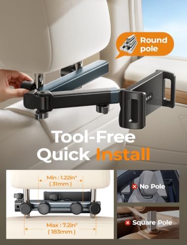 IPad Holder for Car Tablet Mount, 4 in 1 Adjust Arm Back Seat Stand