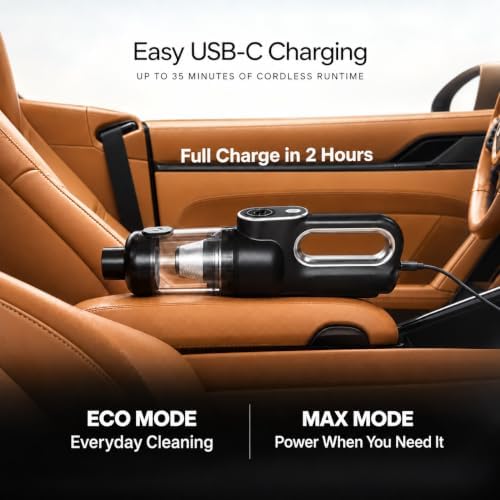 Car Vacuum Portable Cordless, 4-in-1 Mini Car Vacuum Cleaner, 19500Pa Suction & Air Duster, USB-C Rechargeable Handheld Vacuum with LED Light, Smart Display for Car, Home & Pet