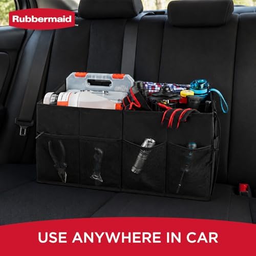 Car Organizer, Collapsible Trunk Organizer, Multi-Compartment Car Storage Organization for Car Accessories, 2 Compartments-Black