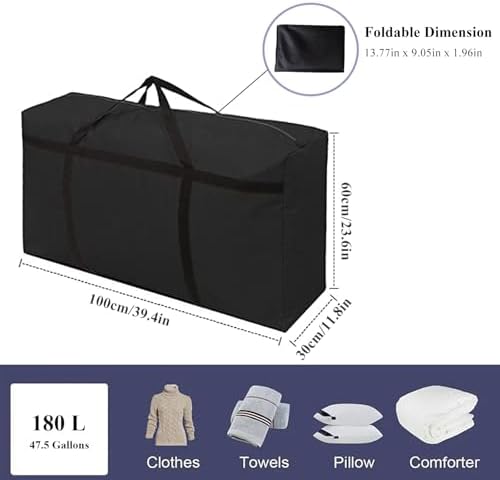 2 Pack 180L/47.5 Gallons Extra Large Storage Bags Jumbo Duffle Bag for Travel Moving Totes Boxes Heavy Duty Stronger Handles Zippers Reusable Storage Totes for Bassinet Clothes Blankets