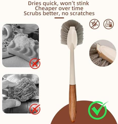 4-Pack Heavy Duty Scrub Brushes Set with Wooden Handles