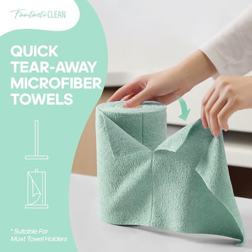 Microfiber Cleaning Cloth Roll, 60 Pack, 8" x 8", Mint Green