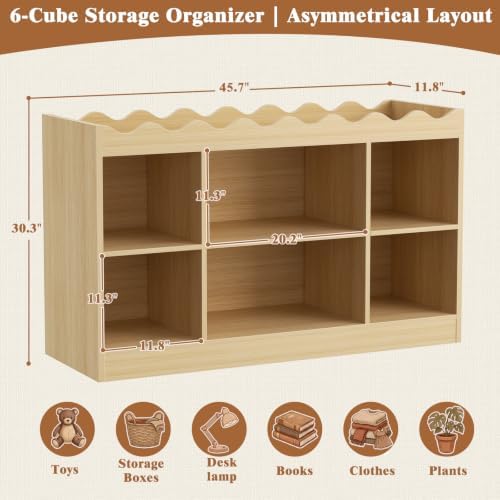 Scalloped 6 Cube Storage Organizer, 3-Tier Short Cube Bookshelf 46"