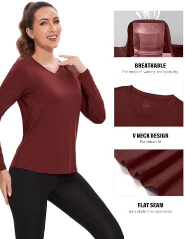 7 Pack Womens Long Sleeve Athletic Shirts Quick Dry Workout Tops V Neck