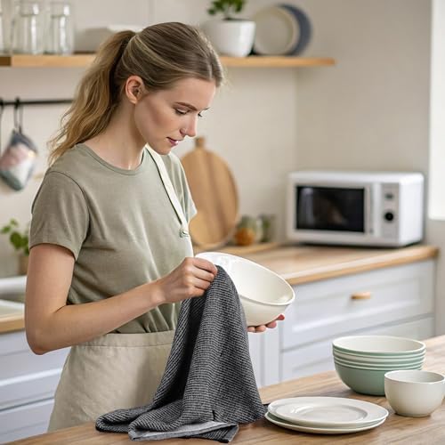 Premium Large Cotton Kitchen Towels (18"x 28", 6 Pack), Black