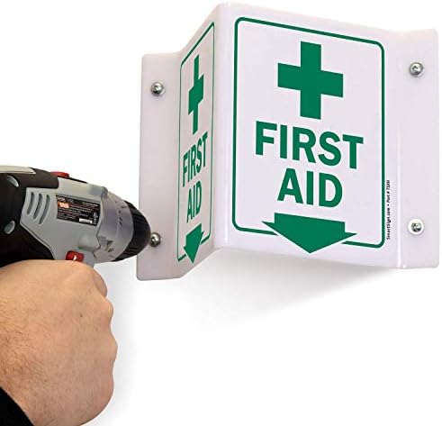 "First Aid" Projecting Sign with Down Arrow | 5" x 6" Acrylic