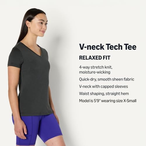 Women's Active Quick Dry Tech Stretch Short-Sleeve T-Shirt, V-Neck or Crewneck, Moisture-Wicking, Pack of 2