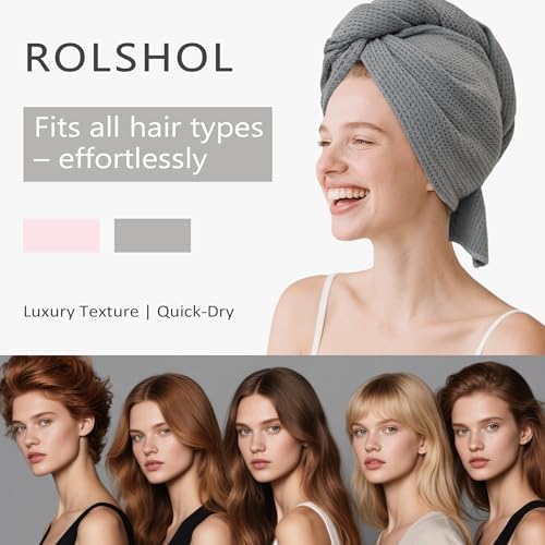 2 Pack Waffle Microfiber Hair Towel Wraps for Women, 32 x 11 In