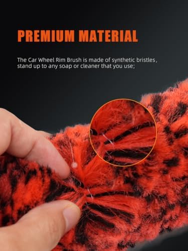 Angled Car Wheel Brush Set, 2Pcs Car Detailing Cleaning Brush Synthetic Wool Rim Cleaner Brush, Flat Spoke Brush, Metal Free Rim Tire Detail Brush, Remove Brake Dirt Behind Your Rim Accessories