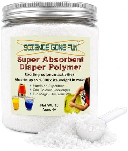 Super Absorbent Diaper Polymer – 1 lb Water Absorbing Powder for Kids Science Experiments, Magic Tricks, STEM Learning Activities, Instant Gel Science Project Supplies