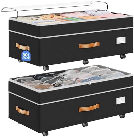 80L 2 Pack Adjustable Under Bed Storage with Wheels
