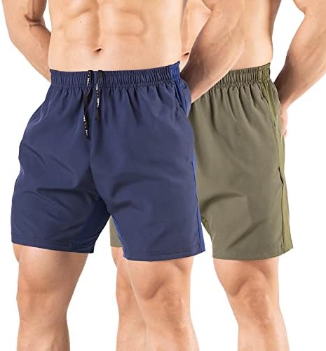 Men's 5" Running Shorts 2 Pack Quick Dry Athletic Workout Gym Shorts with Zipper Pockets