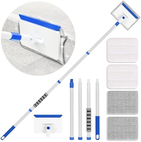 Baseboard Cleaner Tool with Handle, Wall Cleaner with Extendable Long Handle,Door Frame Cleaning Tool Including 4 Reusable Cleaning Pads. Quick Clean Baseboard Cleaning, Ceiling and Wall.
