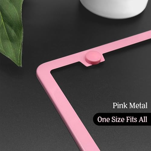 Premium Slim Princess Pink License Plate Frames, 2 Pack, Thin Edge, Metal