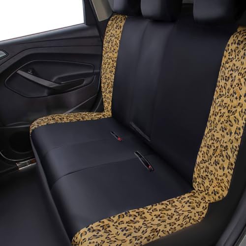 Car seat Covers Protects Leopard Printing Velvet Faux Leather Carbon Fiber Front and Rear Bench (Leopard Brown Black, Full Set - 8PCS)