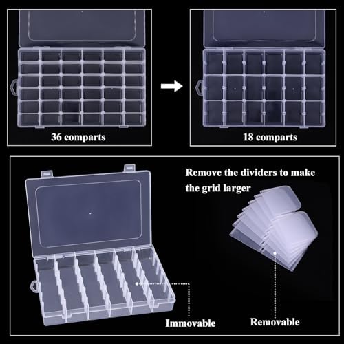 Bead Organizer Storage 4 Pack 36 Grid Jewelry Tackle Craft Box Adjustable