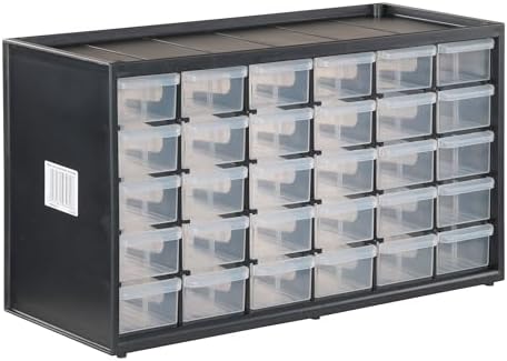Storage Organizer, 30 Small Drawer Modular Storage System, Easily Stackable, Plastic, Black, White (CMST40730)