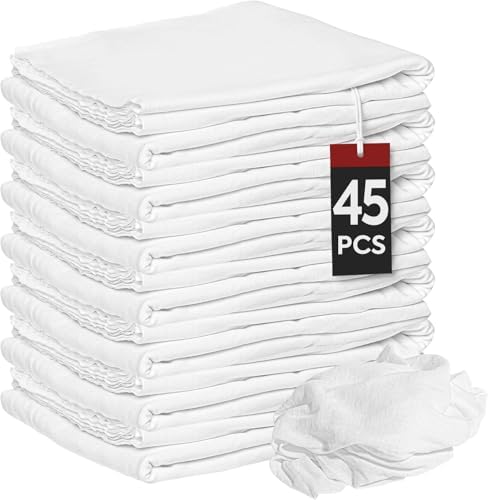 New Lint Free Cloth (45 Pack) - 100% Cotton Cleaning Rags Exact Cut - Premium White Rags for Cleaning House - White Rags for Dusting, Staining, Polishing, Painting 18"x18"