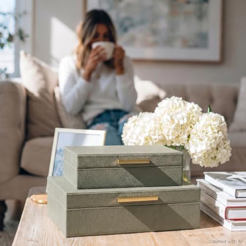 Decorative Storage Boxes with Lids - Set of 2 PU Leather Organizer Bins