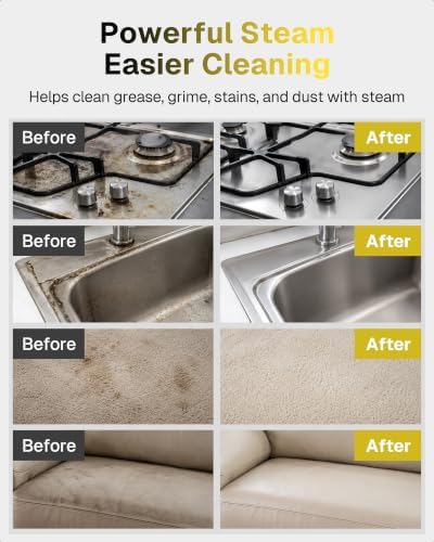 Steam Cleaner 1.9 Qt Tank Portable Steamer for Cleaning with 3-Levels Adjustable Handle 15s Heat-Up Steam Cleaner for Cars, Home, Tile, Grease and Windows 1500W, 58PSI, 212°F Steam (Yellow)