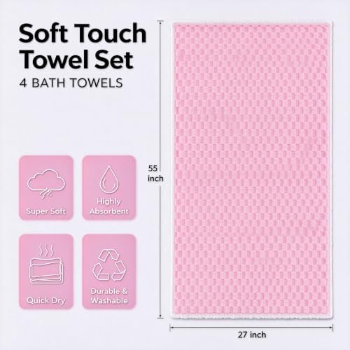4 Pack Microfiber Bath Towels, Quick Dry, Super Soft, 27.5"x55"
