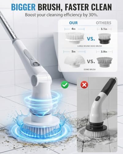 Electric Spin Scrubber, Cordless Shower Scrubber Brush with 8 Heads