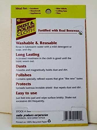 Cadie Reusable Dust and Polishing Cloth - Beeswax Furniture Wipes for Cleaning or Wiping Dirt Surfaces at Home and Office - Great Cleaner for Wood, Tiles, Blinds and Ceilings Fan | 6 Pack