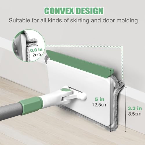 Baseboard Cleaner Tool with Handle, Wall Cleaner Mop with 54.7'' Adjustable Long Handled 1 Scrubber Brush Mop Head and 4 Reusable Cleaning Pads for Baseboards Cleaning, Ceiling, Skirting Board