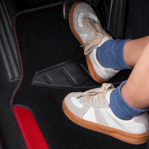 Rainbow Waterproof Universal Fit Faux Leather Car Carpet- Anti-Slip Nibbed Backing Floor Mats for SUV, Vans,Sedans,Trucks, Automotive Set of 4 for Women (Black with Red)