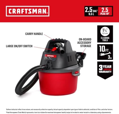 CMXEVBE17250 2.5 Gallon 2.5 Peak HP Wet Dry Shop Vacuum
