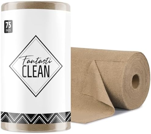 Microfiber Cleaning Cloth Roll- 75 Sheets, 12" x 12" (Tan)